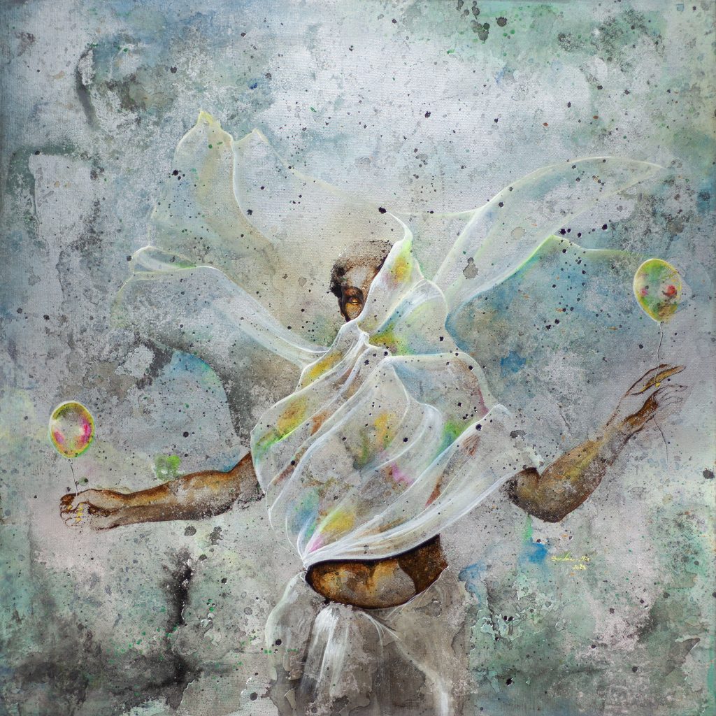 L'ARTISTE / 2025 / 80 cm × 80 cm / Acryliques et pastels secs sur toile