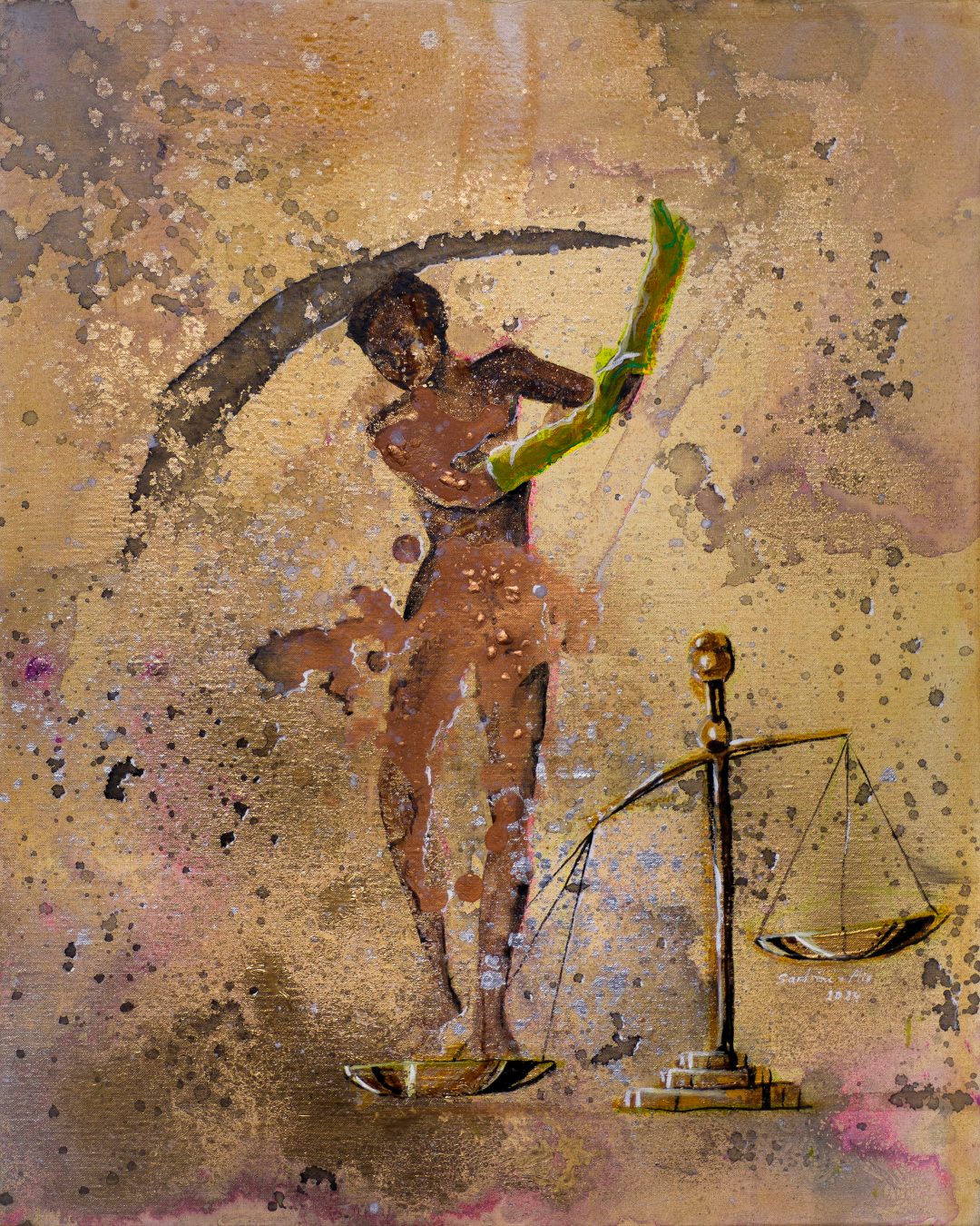 LA BALANCE / 2024 / 40 cm × 33 cm / Acryliques et pastels secs sur toile