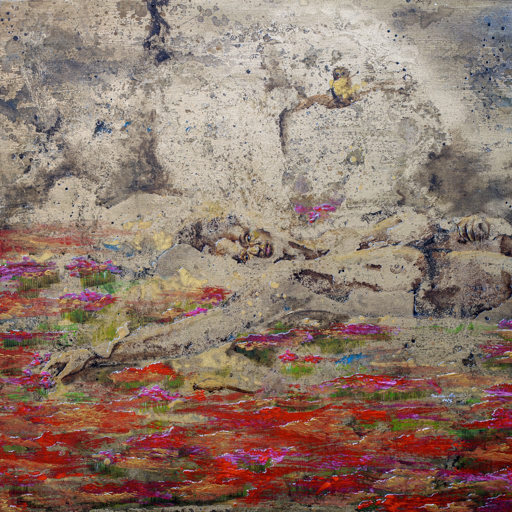 OPHELIE / 2025 / 80 cm × 80 cm / Acryliques et pastels secs sur toile