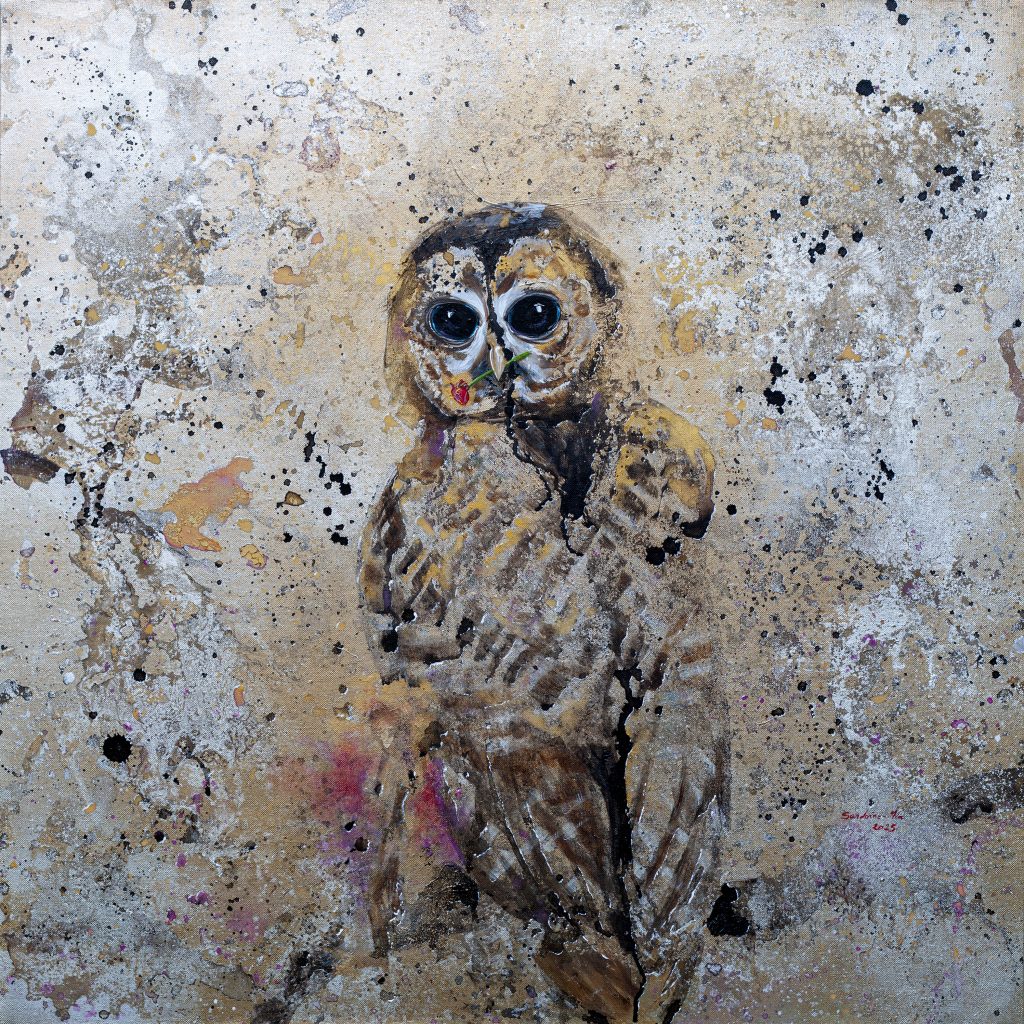 REVE LUCIDE / 2025 / 80 cm × 80 cm / Acryliques et pastels secs sur toile