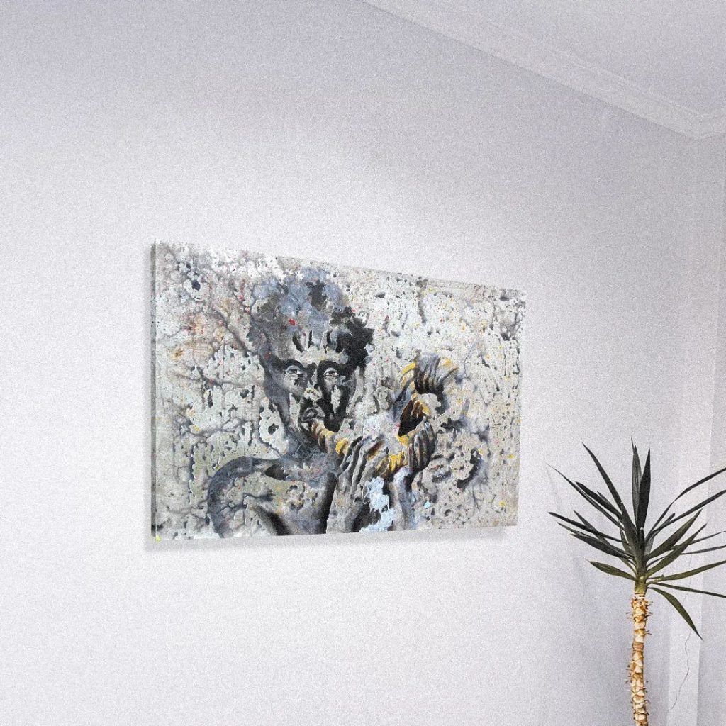 tableau de peinture gris sur mur blanc